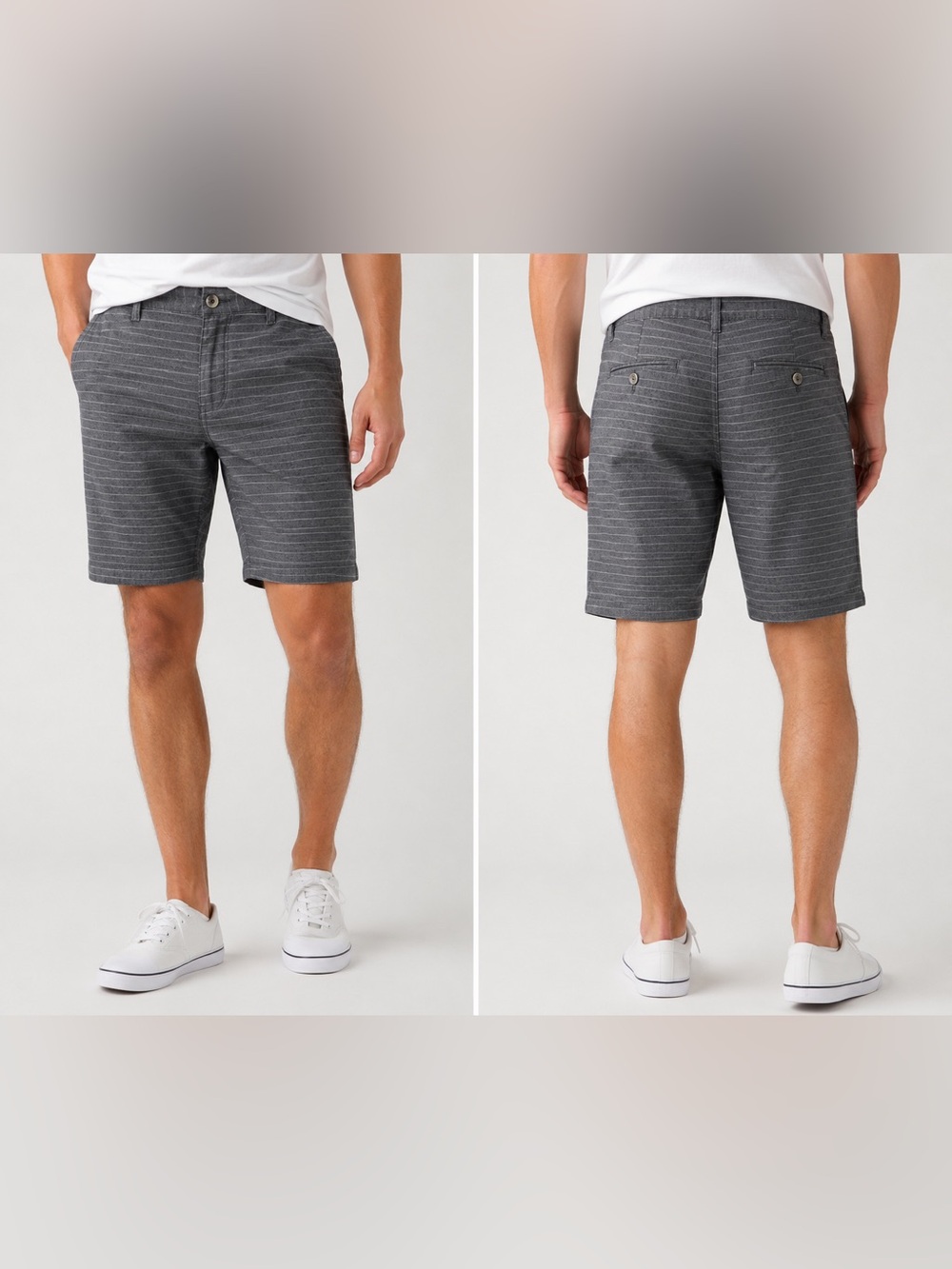 Retrofit Men’s Gray Striped Flat Front Chino Shorts Size 34 Cotton Blend Casual